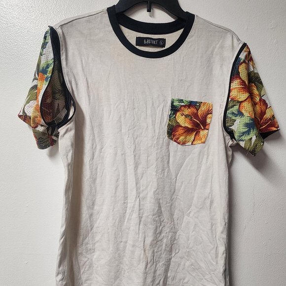 8ighth Dstrkt men's beige tshirt floral removeable sleeves Large G8EZWY - Picture 1 of 11